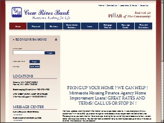 Web site www.crowriverbank.com, Crow River State Bank