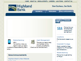 Web site www.highlandbanks.com, Highland Bank
